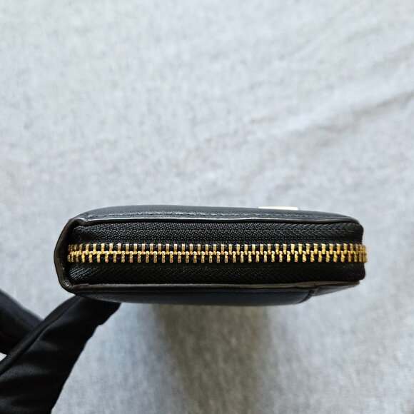 Kate Spade Zip Around Leather Wallet Organize Black White Bow Gold Accents - Picture 8 of 16